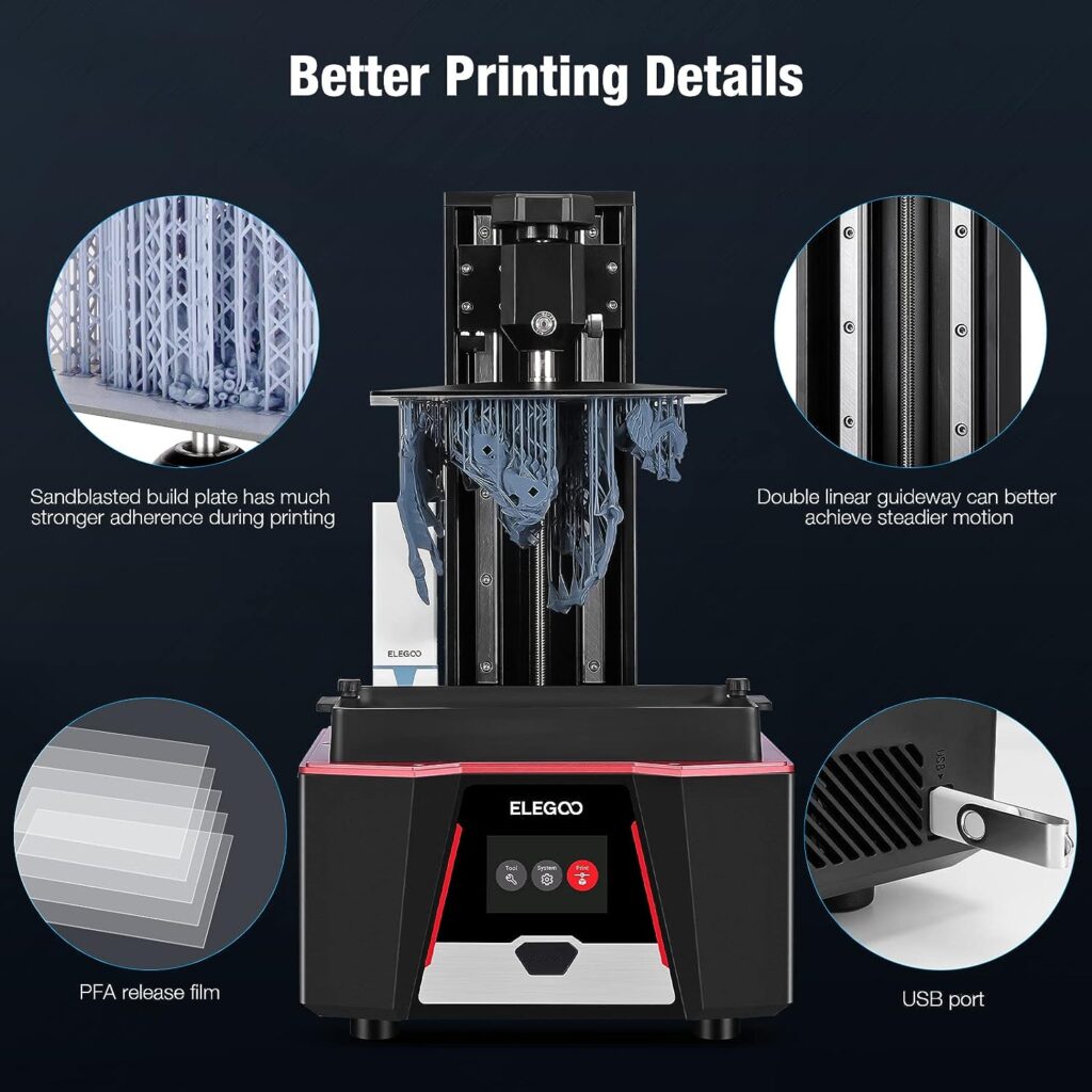 ELEGOO Saturn 2 MSLA 3D Printer with 10 inch 8K Monochrome LCD COB UV Light Source and Odor Reduction Equipment Printing Size 219mm*123mm*250mm