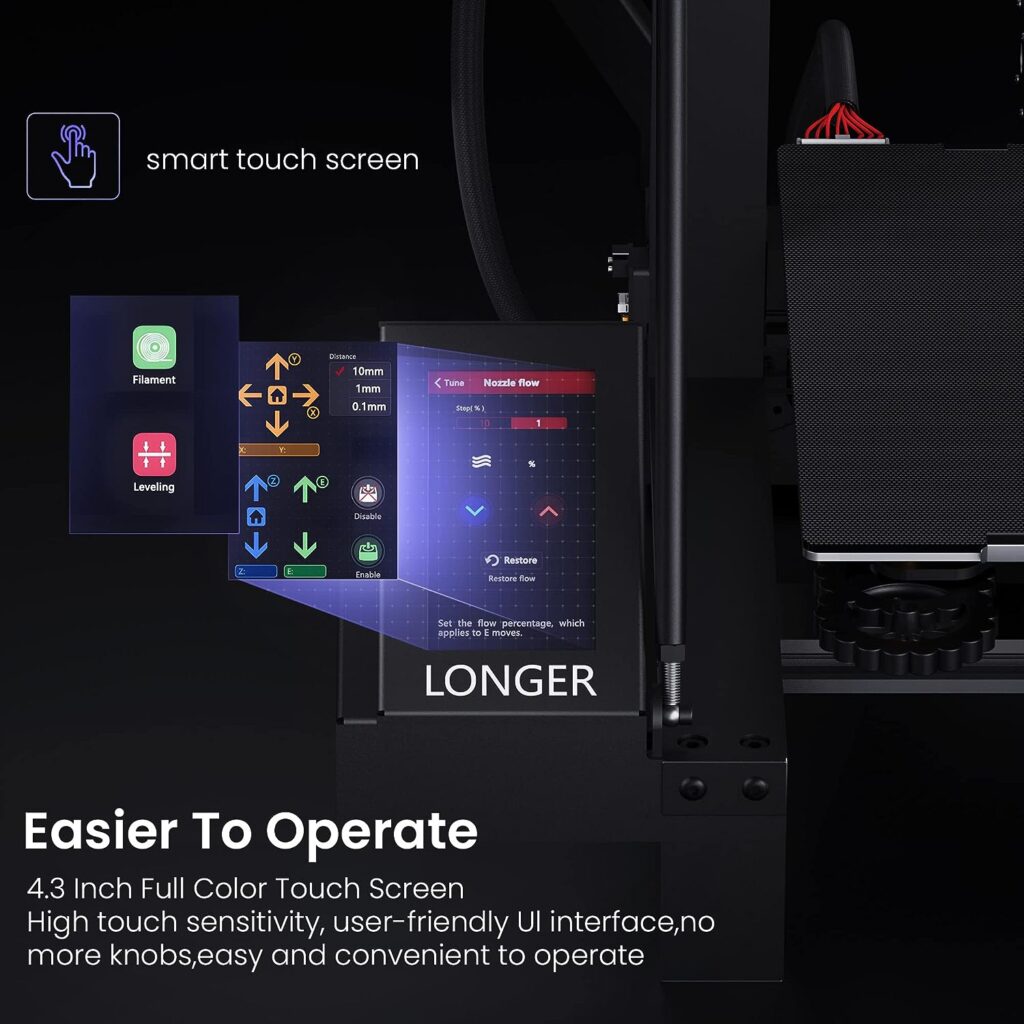 Longer LK5 Pro 3D Printer, DIY FDM 3D Printer with 4.3 Color Touch Screen, Fully Open Source, Silent Motherboard, Filament Run-Out Detection Function, Large Print Size 11.8x11.8x15.7 in