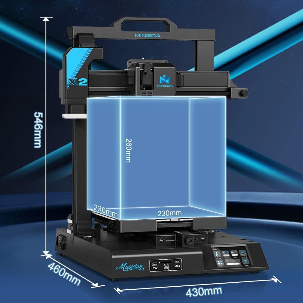 Mingda Magician X2 3D Printers, One Touch Smart Auto Leveling FDM 3D Printing Machine Printing Size 230x230x260mm with TMC Silent Motherboard (Blue)