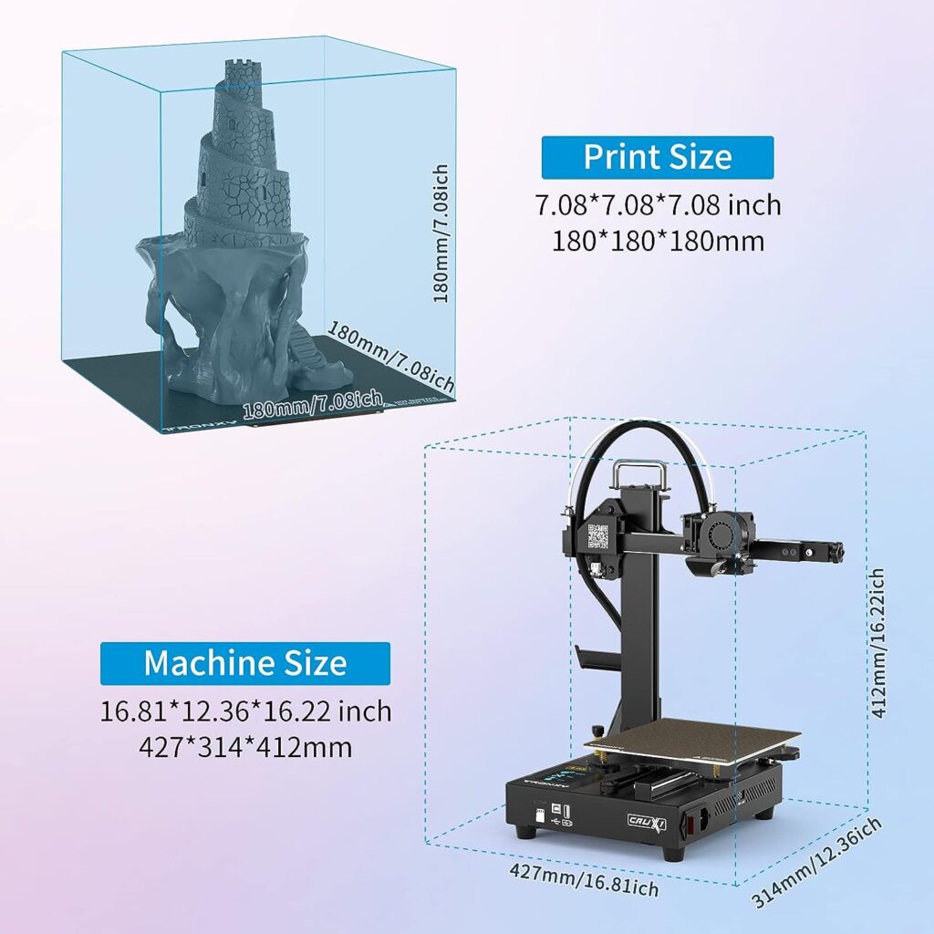 TRONXY CRUX1 3D Printer with PEI Sheet, Direct Drive Extruder Double OSG15 Guide Rail and Metal Pulleys Adjustable Belts, High Precision Mini 3D Printer, Printing Size 7.08×7.08x7.08 inch