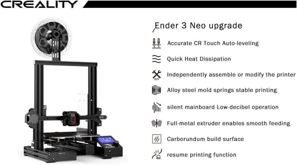 Upgrade CREALITY Ender 3 Neo 3D Printer with Auto Leveling Kit Upgraded Version of Ender 3,Full-Metal Extruder Carborundum and Resume Printing Function 32bit Silent Mainboard,Creality Service Support