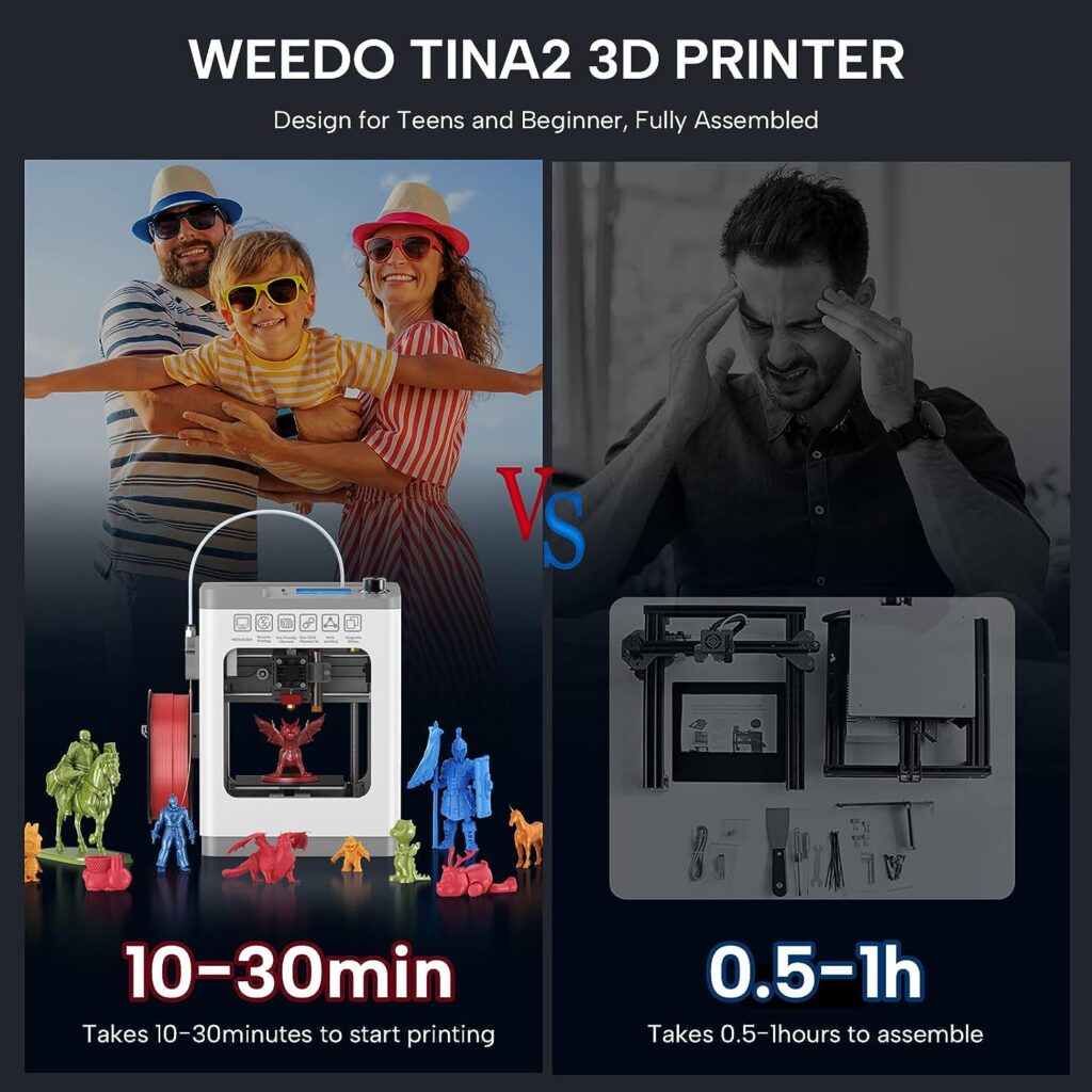 WEEDO Tina2 3D Printers, Fully Assembled and Auto Leveling Mini 3D Printers for Kids and Beginners, Removable Plateform, Small Enclosed FDM 3D Printers for Home Use, Build Volume 3.9x4.7x3.9 Inch