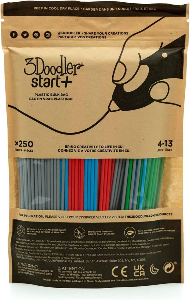 3Doodler Start 3D Printing Filament Refill Bag for 6+ years old (x250 Strands, Over 1250 ft. of Extruded Plastic) - Primary Pow