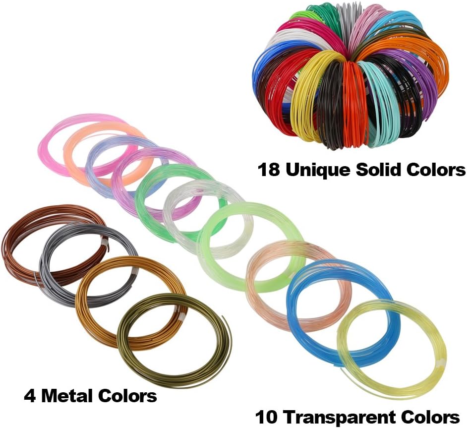 MIKA3D 32 Colors 3D Pen PLA Filament Refills, Each Color 10 Feet, Total 320 feet, Pack with 4 Finger Caps