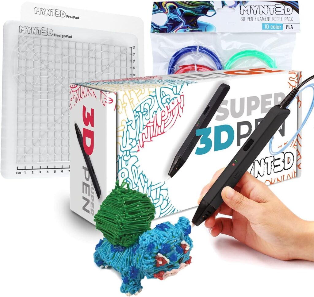 MYNT3D Super 3D Pen + 10 Color PLA Filament + DesignPad Mat Kit