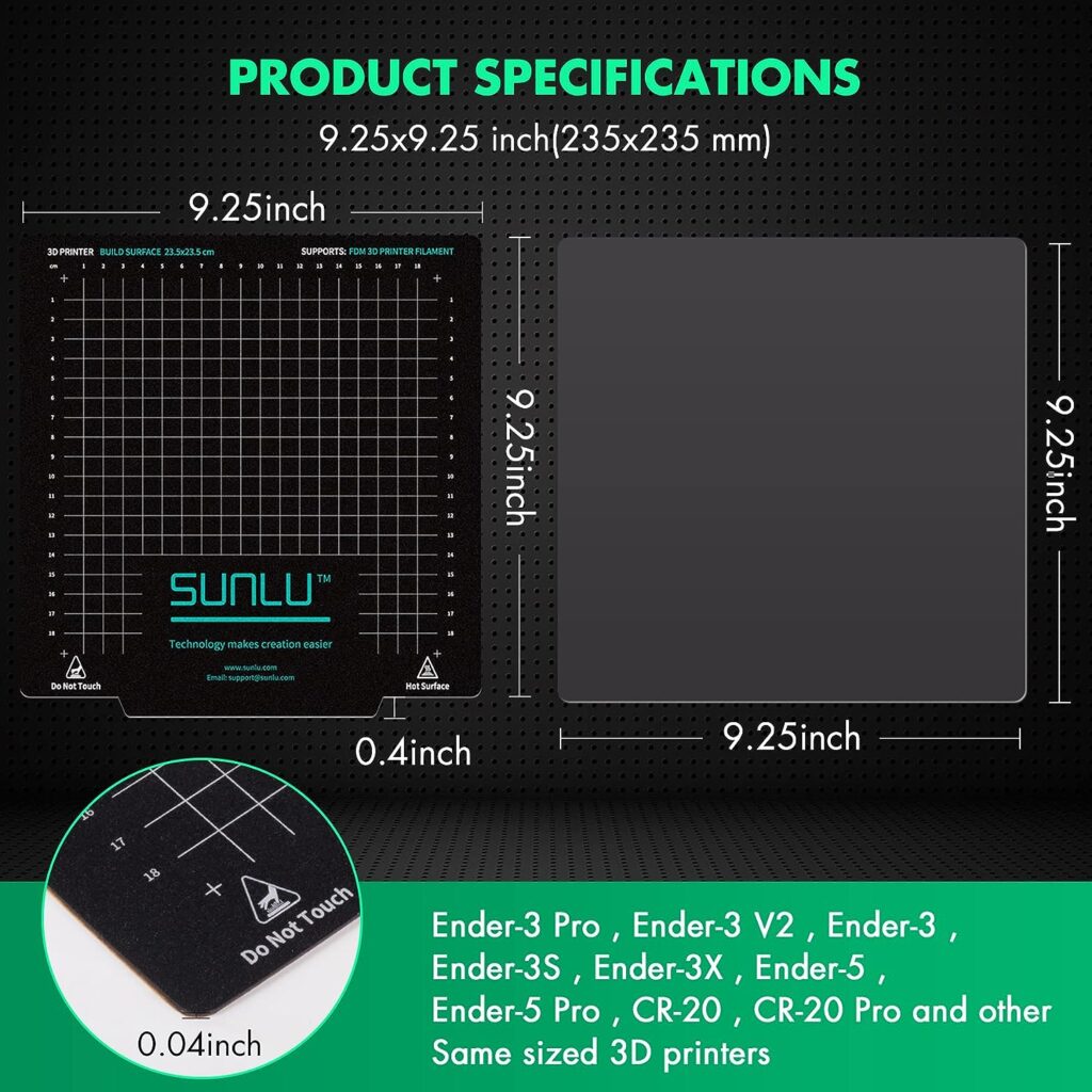 SUNLU Magnetic Build Surface, Good Adhesion, 3pcs Flexible Removable Build Platforms for 3D Printers Ender 3 5 T3, Heated Bed Cover, 9.25x9.25inchs (235x235mm), 2 Coating Surface+1 Base Sticker Sheet