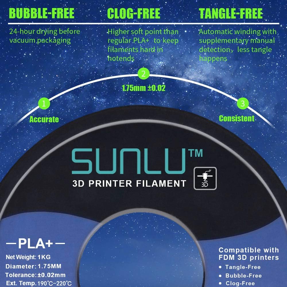 SUNLU PLA+ Filament 1.75mm 10KG PLA Plus 3D Printing Filament for 3D Printer  3D Pens Tolerance Accuracy +/- 0.02 mm, 11x1KG (10 Colors)