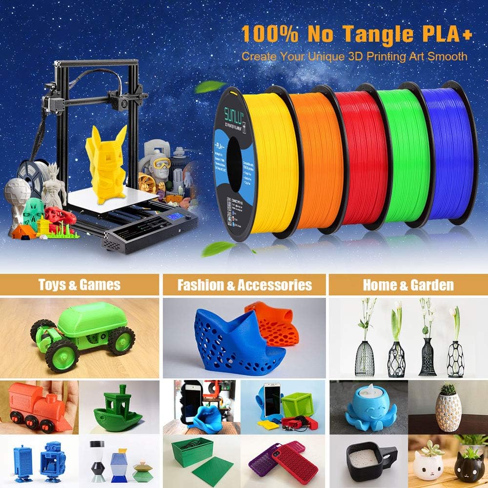 SUNLU PLA+ Filament 1.75mm 10KG PLA Plus 3D Printing Filament for 3D Printer  3D Pens Tolerance Accuracy +/- 0.02 mm, 11x1KG (10 Colors)