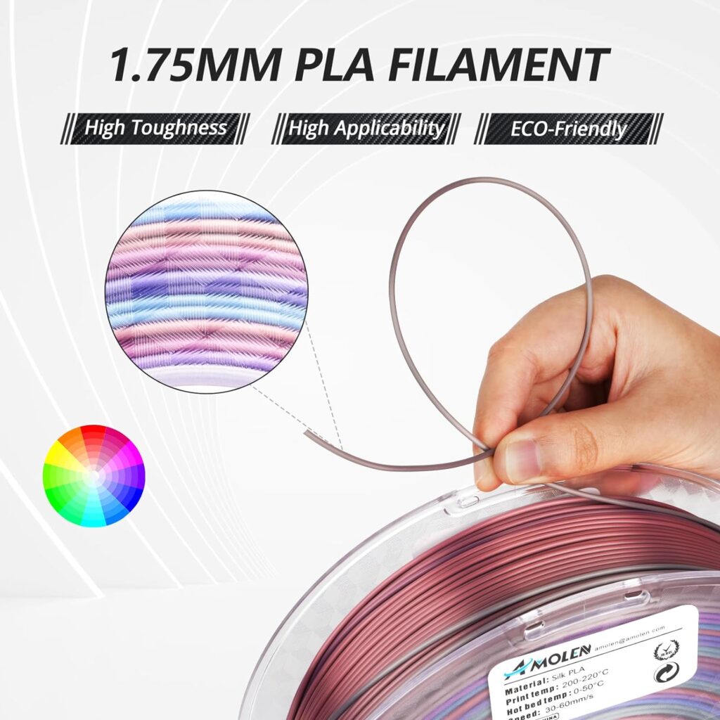 AMOLEN 3D Printer Filament Bundle, Silk PLA Filament 1.75mm, Dual Color Filament, Silk Red Gold, Silk Red Green, Silk Red Blue, Silk Blue Green, Shiny Cosmic Rainbow