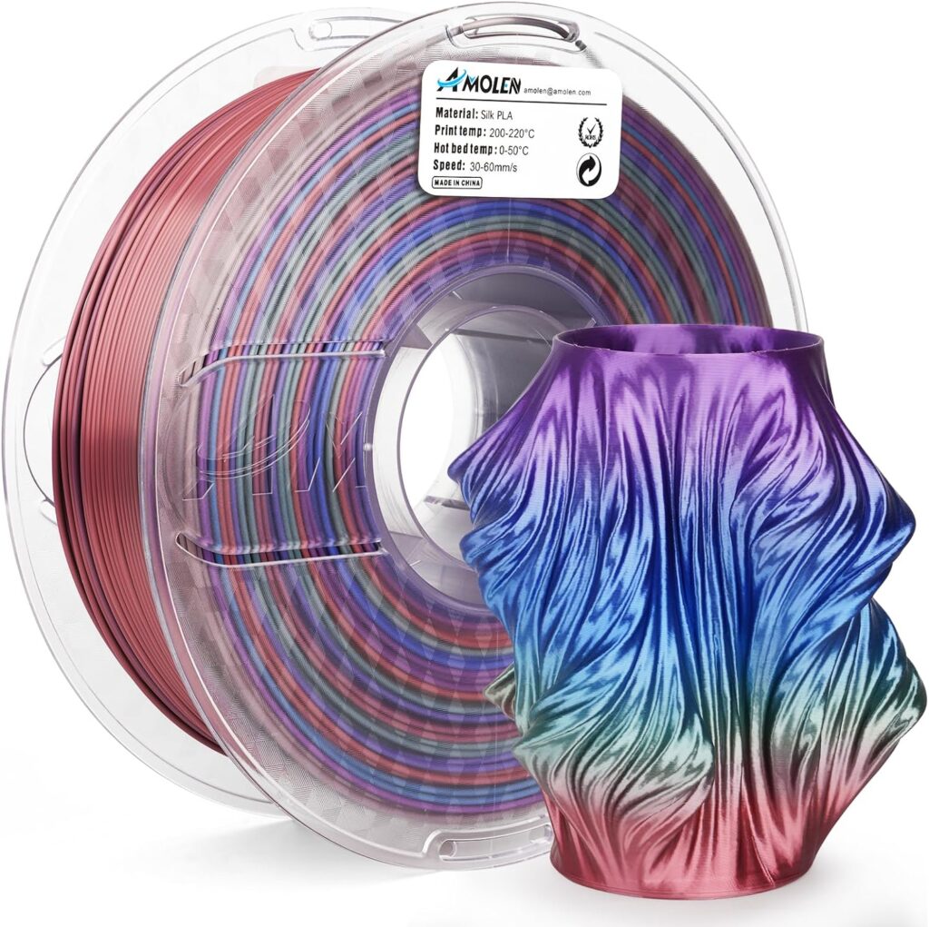 AMOLEN 3D Printer Filament Bundle, Silk PLA Filament 1.75mm, Dual Color Filament, Silk Red Gold, Silk Red Green, Silk Red Blue, Silk Blue Green, Shiny Cosmic Rainbow