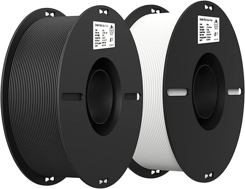 Creality 3D Printer Filament, PLA Filament 1.75mm Bundle 2kg for 3D Printing, Ender PLA Filament No-Tangling, Strong Bonding  Overhang Performance, Accuracy +/- 0.02mm (Black  White 2-Pack)