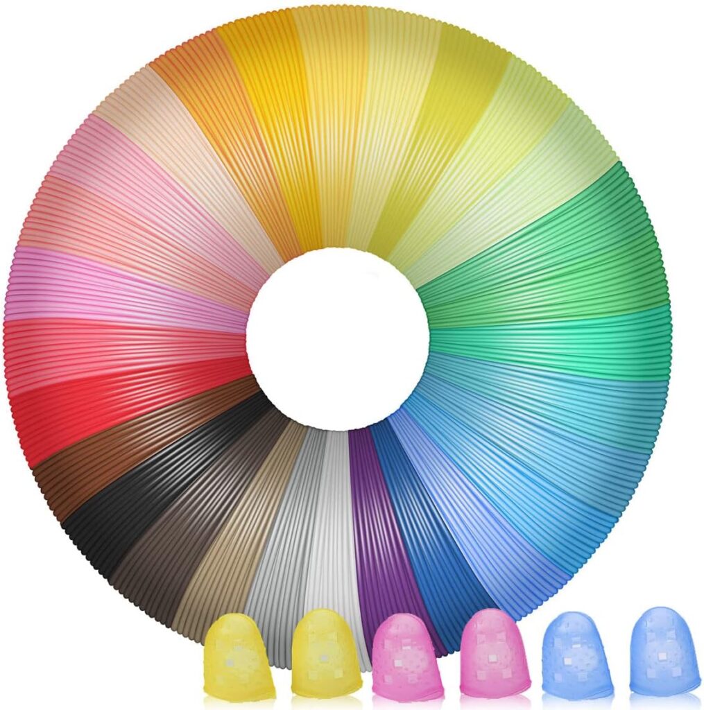 Lurkwolfer 3D Pen PLA Filament Refills, 26 Colors, Each Color 10 Feet, Total 260 feet, 1.75mm,Smooth Printing Refills for Kids, Pack with 6 Finger Caps