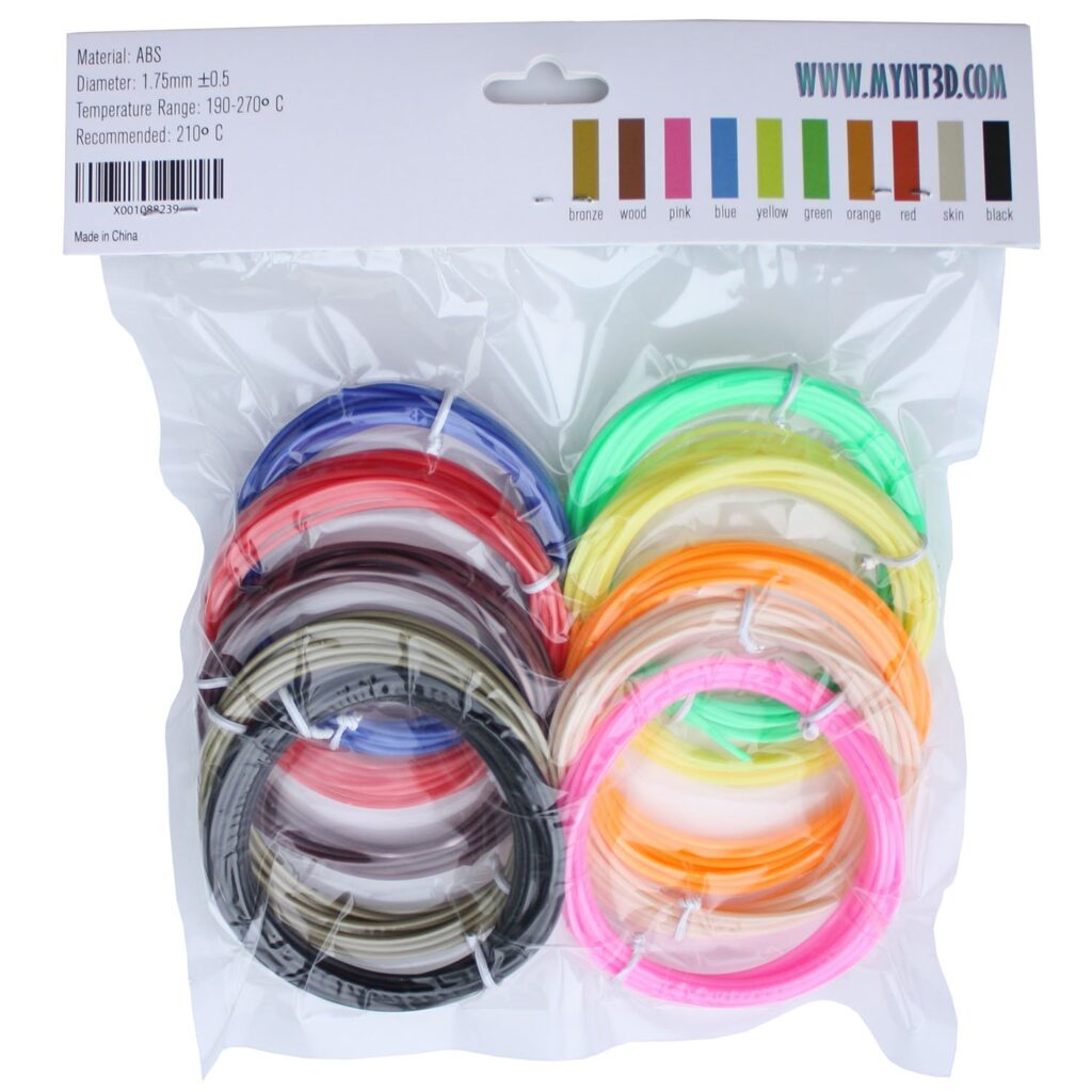 MYNT3D ABS 3D Pen Filament Refill Pack (10 Color, 3m Each)