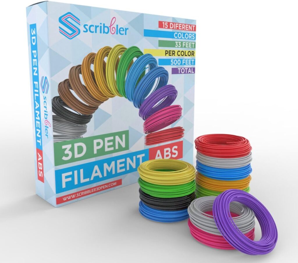 Scribbler 3D Pen ABS Filament Refills for 3D Drawing Pen Premium Quality, Durable 500 Linear Feet 15 Colors