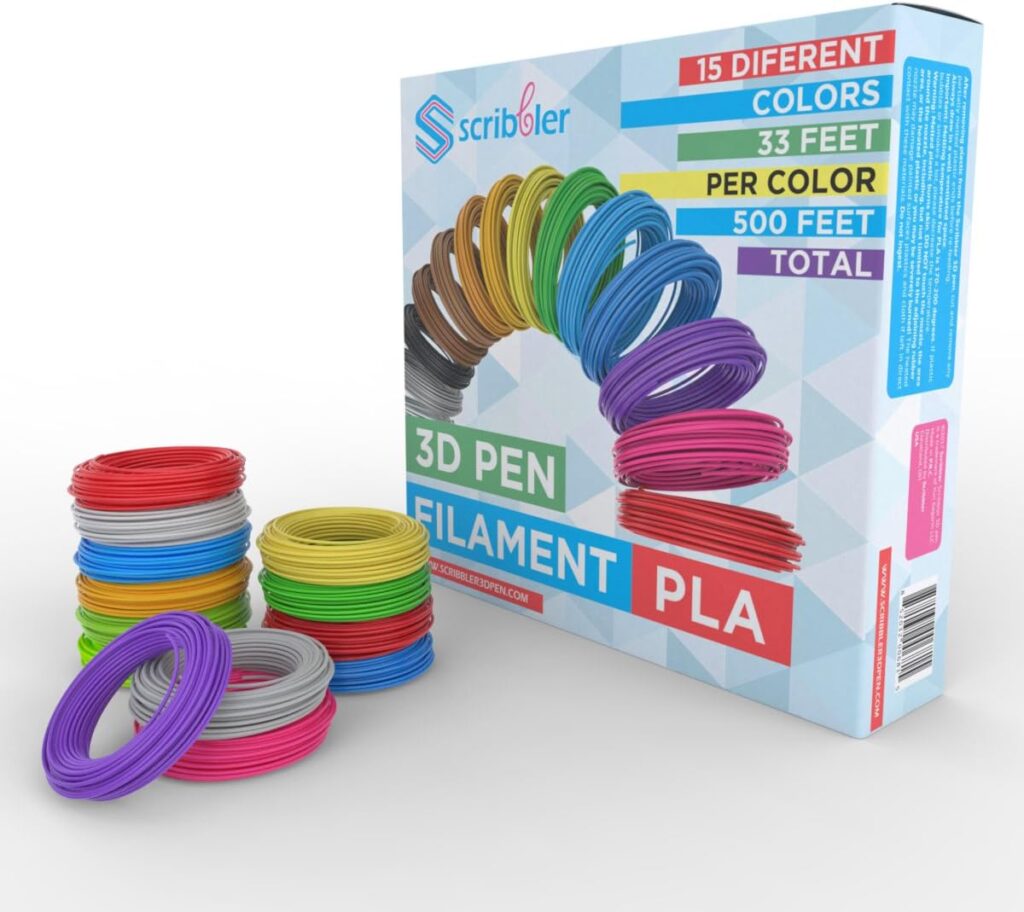 Scribbler 3D Pen ABS Filament Refills for 3D Drawing Pen Premium Quality, Durable 500 Linear Feet 15 Colors