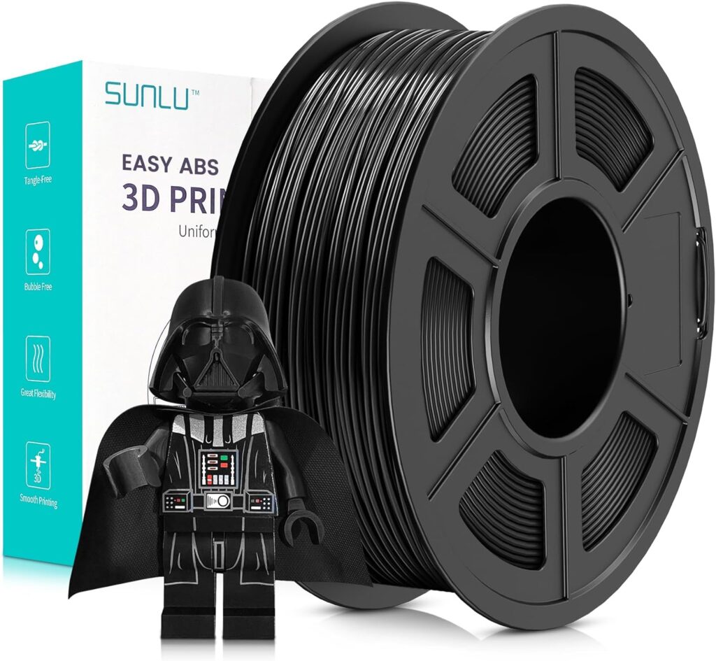 SUNLU ABS Filament 1.75mm, Low Printing Temperature ABS 3D Printer Filament, Not Required 3D Printer Enclosure or Filament Dryer, Neatly Wound 3D Printing Filament, 1KG Spool (2.2lbs), Easy ABS, Black